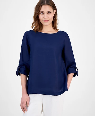 Charter Club Women's 100% Linen D-Ring Top, Created for Macy's