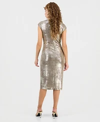 Connected Women's Metallic Print Cap Sleeve Sheath Dress