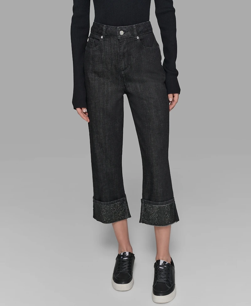 Karl Lagerfeld Paris Women's Crystal Cuff Jeans
