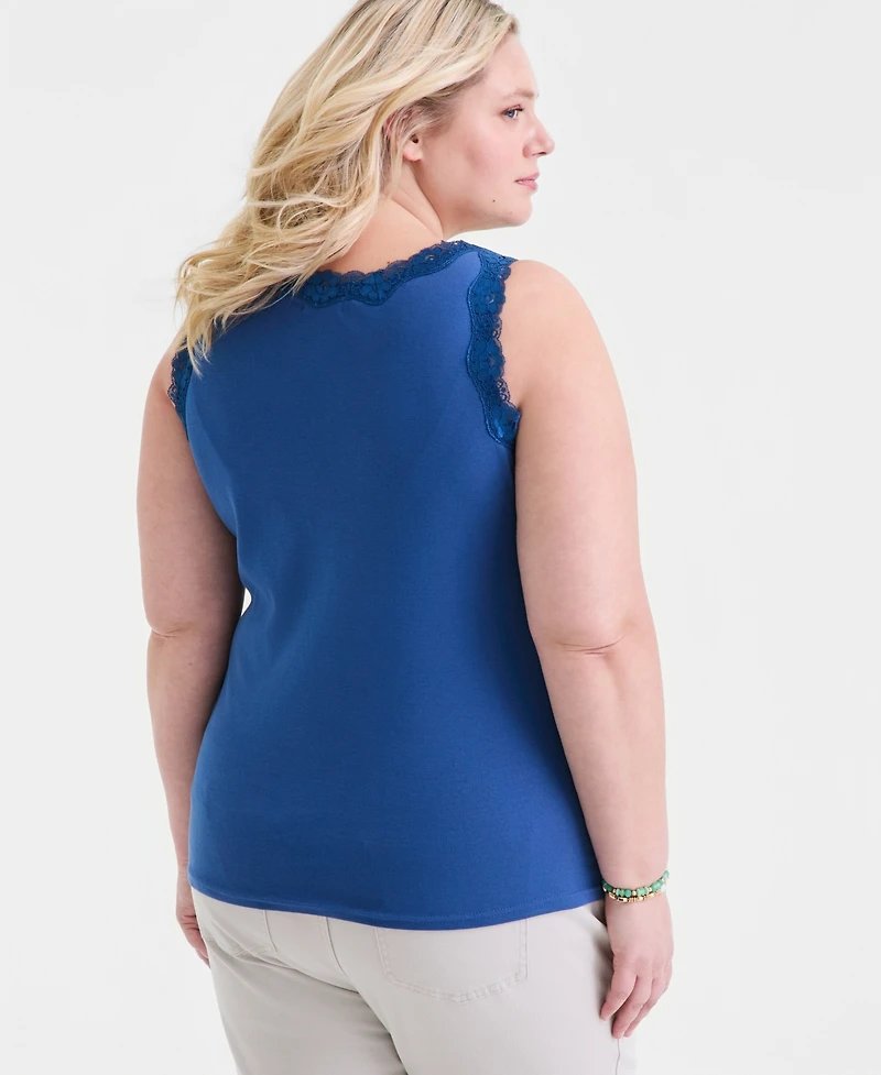 Style & Co Plus Lace-Trimmed Tank Top, Exclusively at Macy's