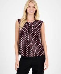 Kasper Women's Geo-Print Pleated-Neck Blouse