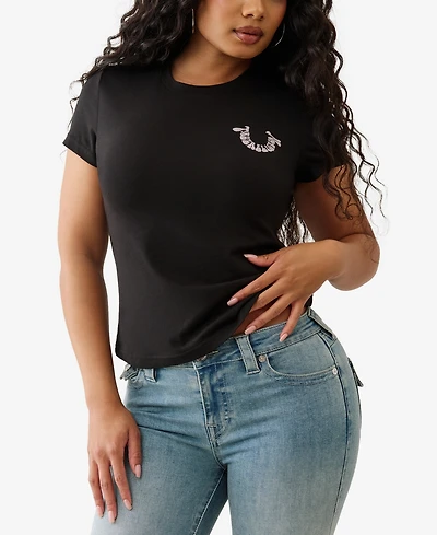 True Religion Women's Crystal Horseshoe Crew T-Shirt