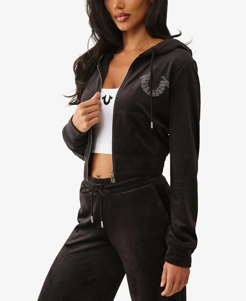 True Religion Women's Crystal Velour Zip Hoodie