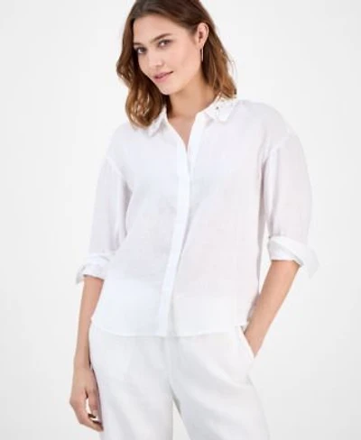 Charter Club Womens Embellished Collar 100 Linen Shirt Macys Exclusive
