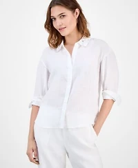 Charter Club Womens Embellished Collar 100 Linen Shirt Macys Exclusive