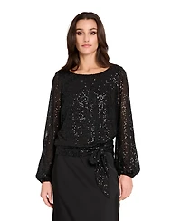 Tahari Asl Women's Long Sleeve Sequin Top