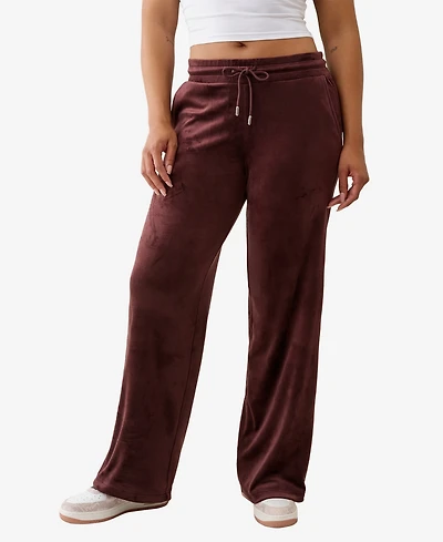 True Religion Women's Crystal Velour Straight Leg Pants