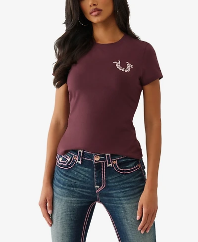 True Religion Women's Crystal Horseshoe Crew T-Shirt