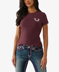True Religion Women's Crystal Horseshoe Crew T-Shirt