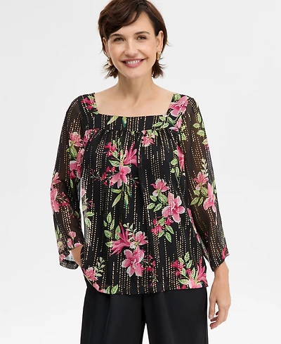 Jm Collection Women's Floral Shine Square-Neck Top, Macy's Exclusive