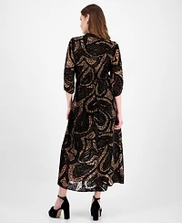 Robbie Bee Women's Printed V-Neck Maxi Dress