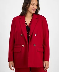 Anne Klein Plus Size Open Front Blazer Printed Sleeveless Faux Wrap Top Pull On Wide Leg Pants