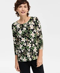 Jm Collection Women's Floral Bouquet Jacquard 3/4-Sleeve Top, Macy's Exclusive