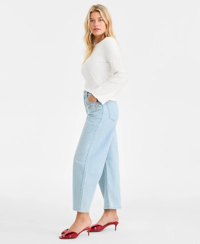 On 34th Women's High-Rise Embellished Barrel-Leg Jeans, Macy's Exclusive
