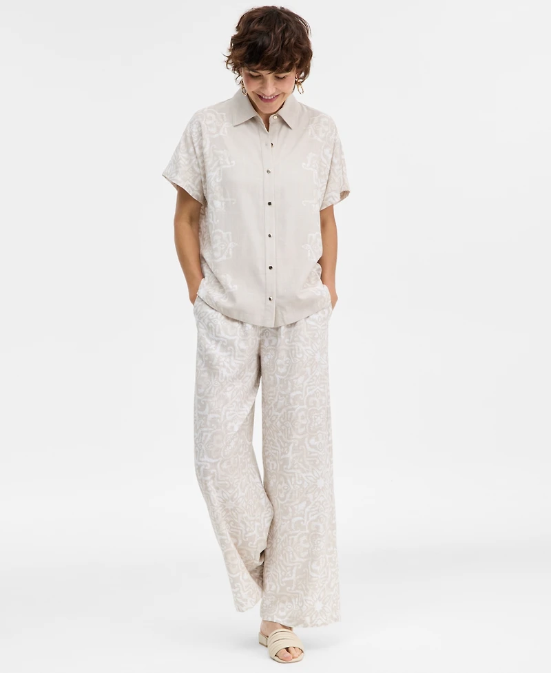 Jm Collection Women's Printed Button-Up Short-Sleeve Shirt, Macy's Exclusive