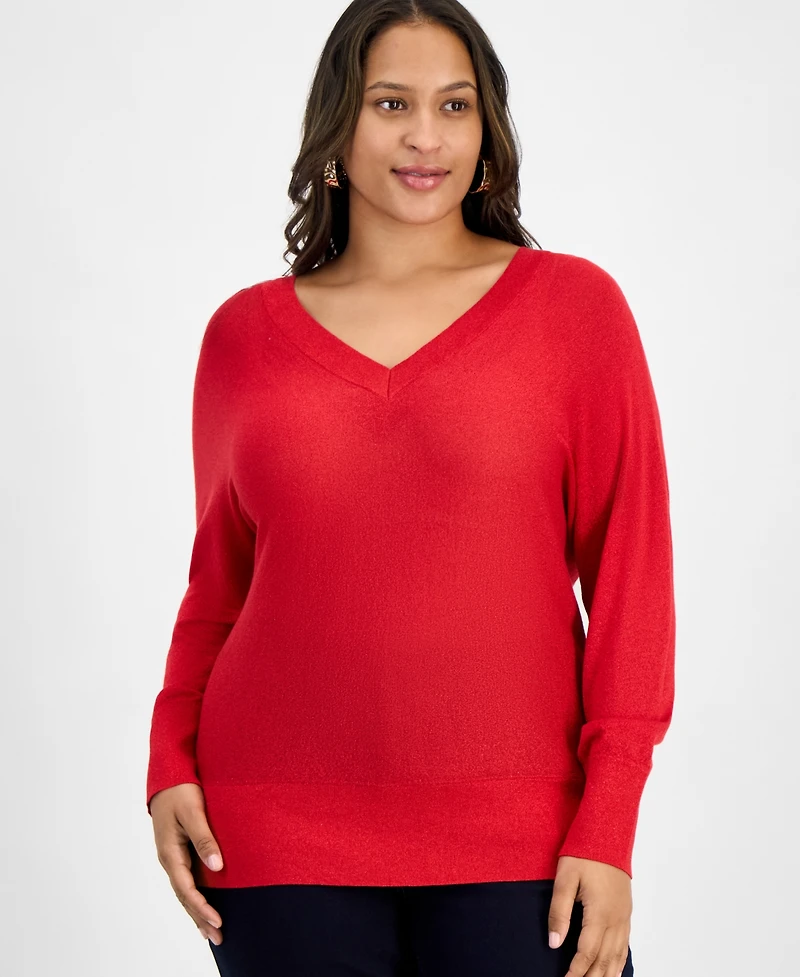 I.n.c. International Concepts Plus Size V-Neck Dolman-Sleeve Sweater, Macy's Exclusive