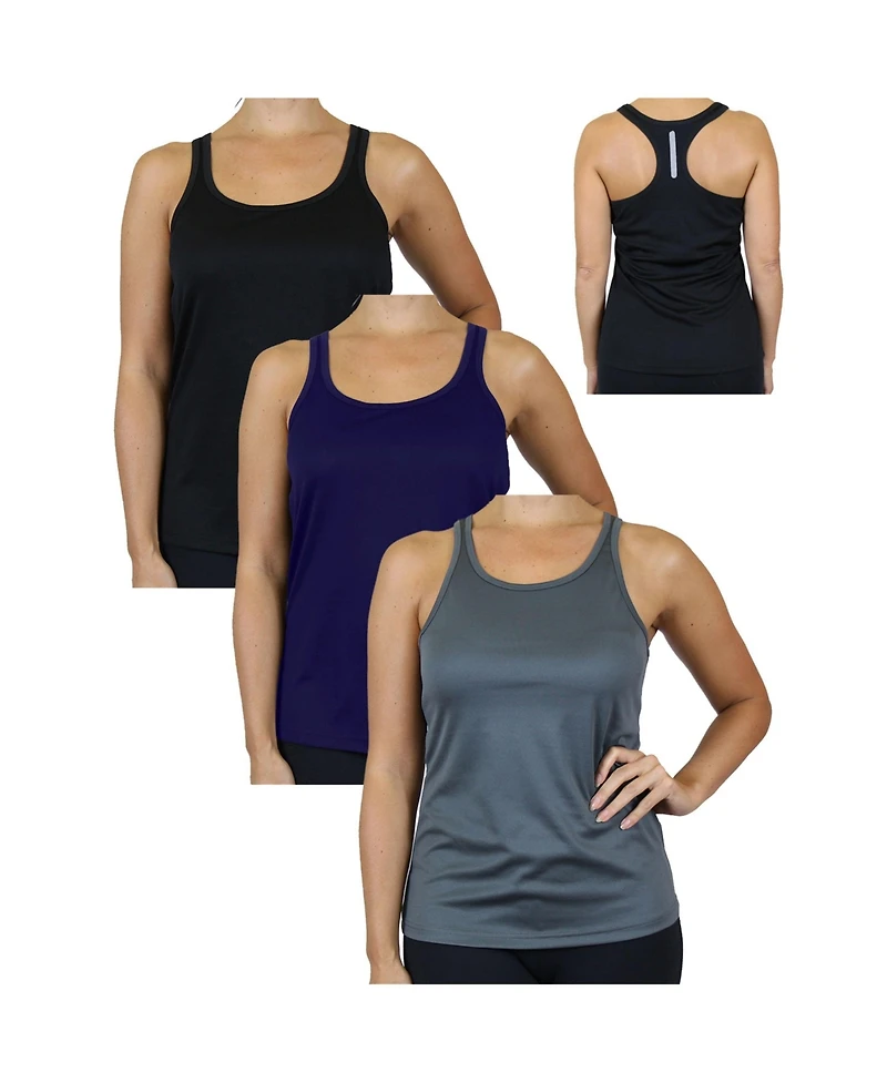 Galaxy By Harvic Women's Moisture Wicking Racerback Tanks-3 Pack
