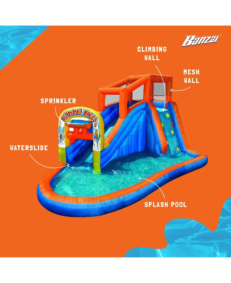 Banzai Plummet Falls Adventure Kids Inflatable Outdoor Water Park Splash Pool