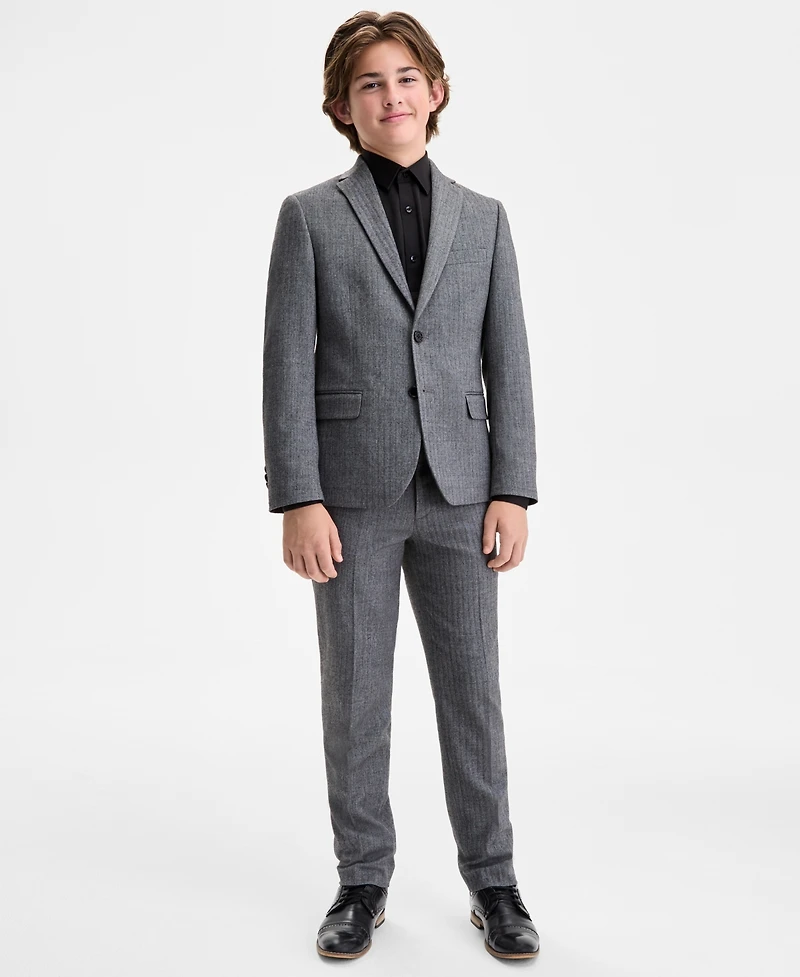 B By Brooks Brothers Boys 8-20 Gray Black Flannel Herringbone Classic Sport Coat