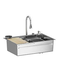 33.2-Inch Drop-in Single Bowl 304 Stainless Steel Kitchen Sink Set