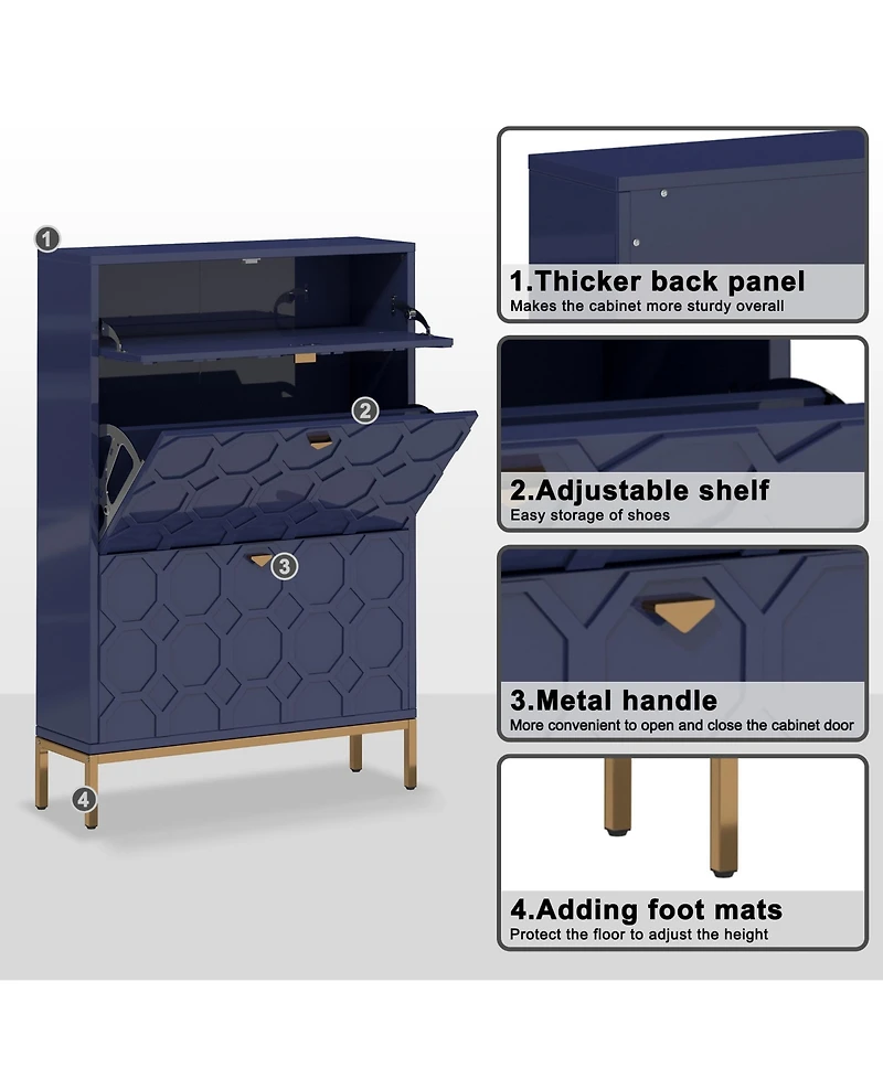 Clihome Shoe Storage Cabinet,Modern Cabinet with 3 Flip Drawers,Freestanding Hidden Slim Narrow Rack for Entryway,Hallway,Bl