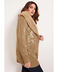 June + Vie Women's Sequin Button-Up Sweater