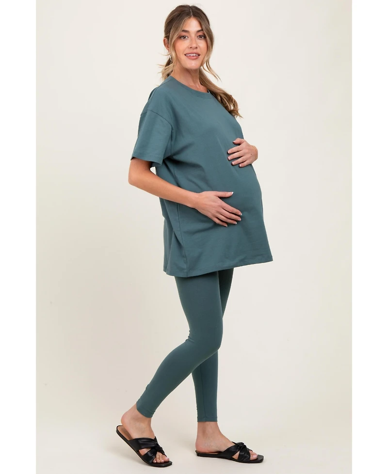 Pinkblush Maternity Light Olive Oversized Crewneck Short Sleeve and Legging Set