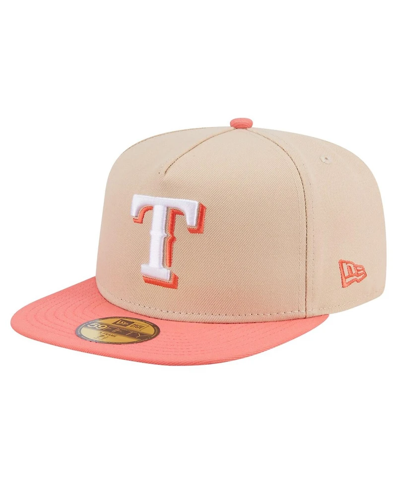 New Era Men's Light Beige/Coral Texas Rangers Two-Tone Color Pack A-Frame 59FIFTY Fitted Hat
