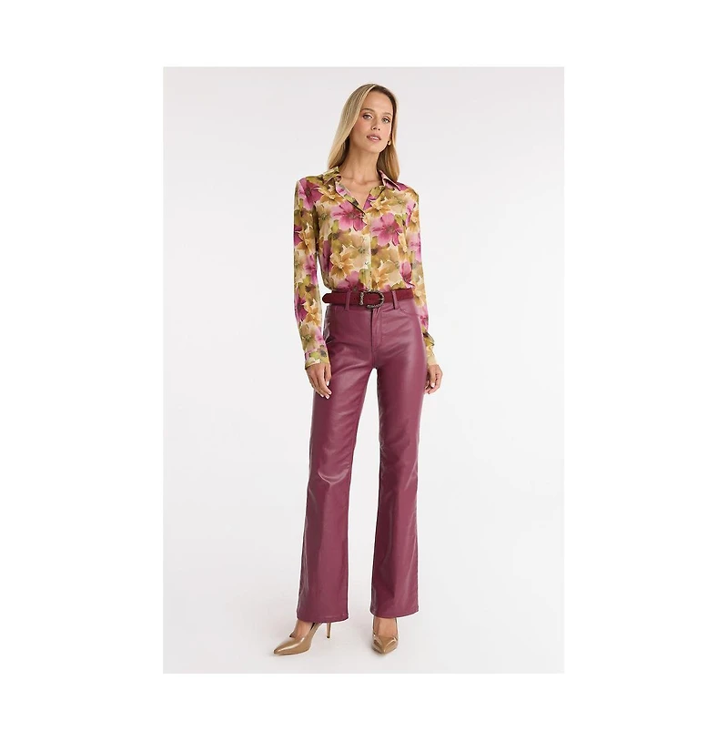 The Noli Shop Womens Ana Button Up Shirt - Floral Print