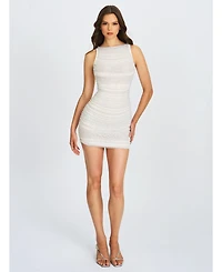 Miss Circle Women Iliana White Pearl Chain Embellished Midi Dress