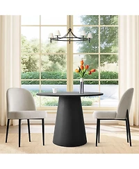 3-Piece 35" Round Dining Set with Black Pedestal Table and 2 Fabric Upholstered Chairs Legs for Kitchen or Room-Maison Boucle