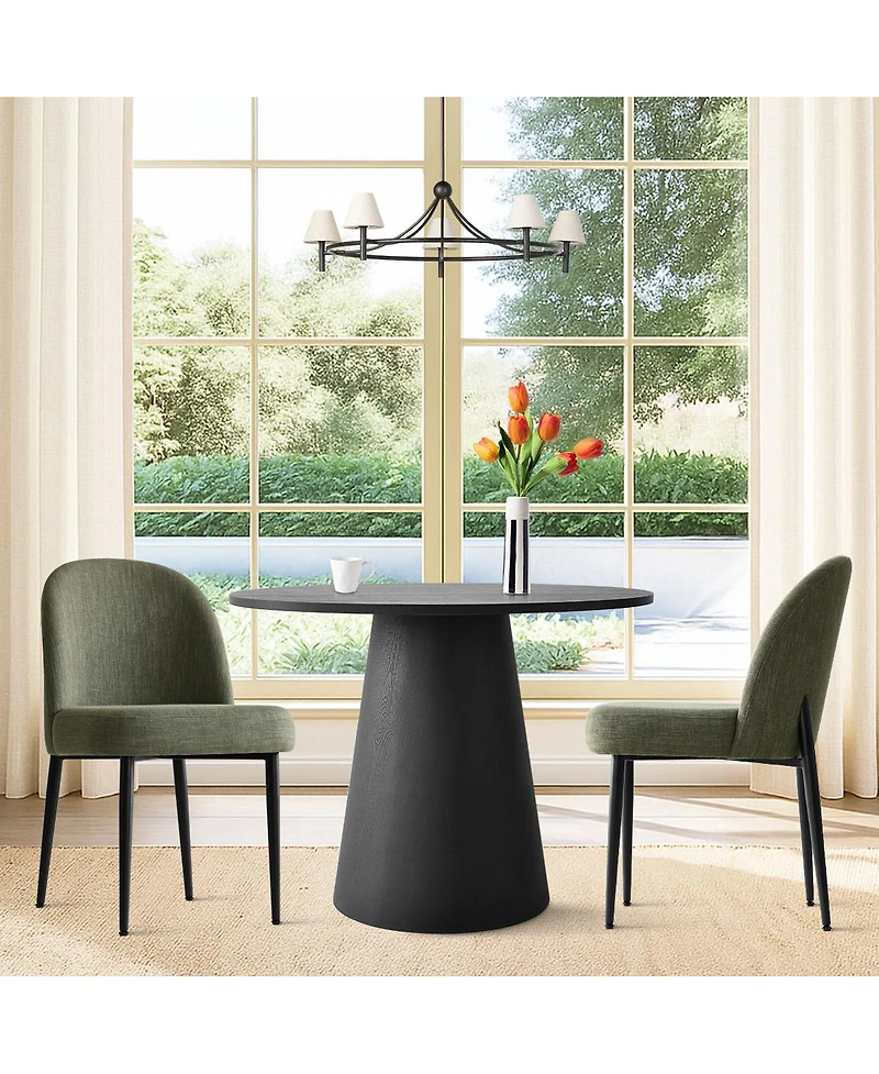 3-Piece 35" Round Dining Set with Black Pedestal Table and 2 Fabric Upholstered Chairs with Black Legs for Kitchen or Dining Room-Maison Boucle