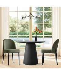 3-Piece 35" Round Dining Set with Black Pedestal Table and 2 Fabric Upholstered Chairs with Black Legs for Kitchen or Dining Room-Maison Boucle