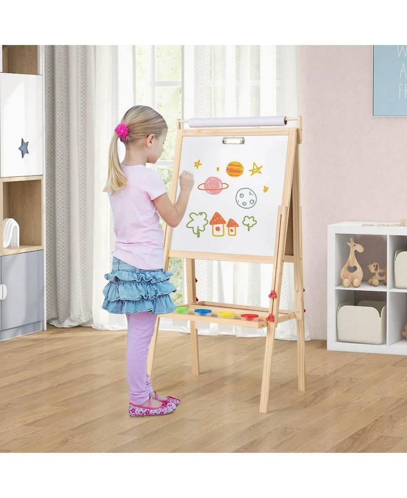 3-in-1 Art Easel for Kids with Magnetic Chalkboard & Whiteboard Paper Roll
