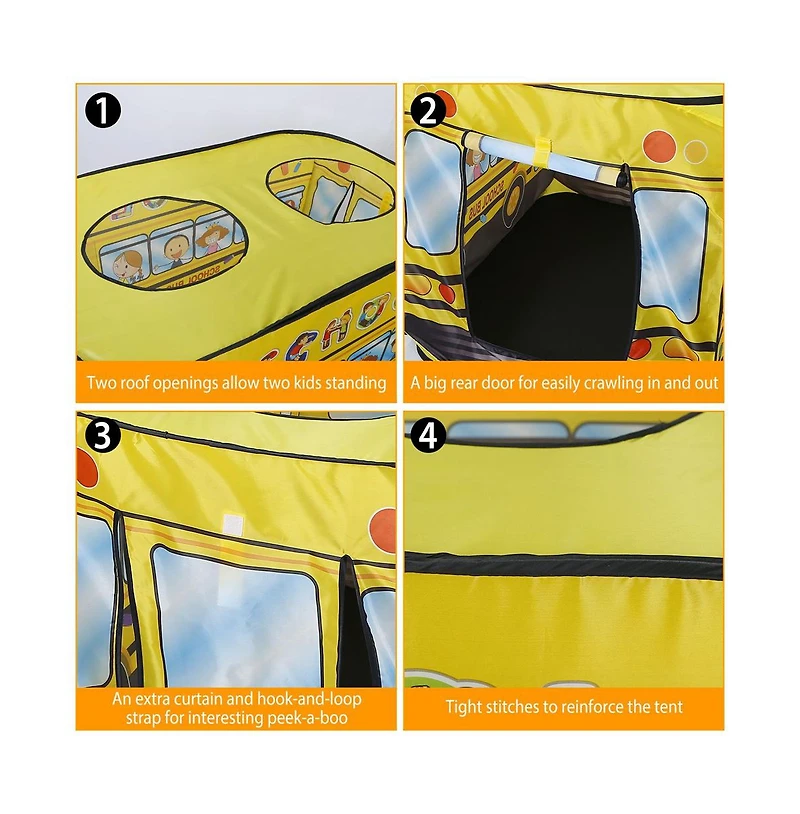 Lycvki Kids Play Tent Foldable Pop Up School Bus Tent Portable Children Baby Play House