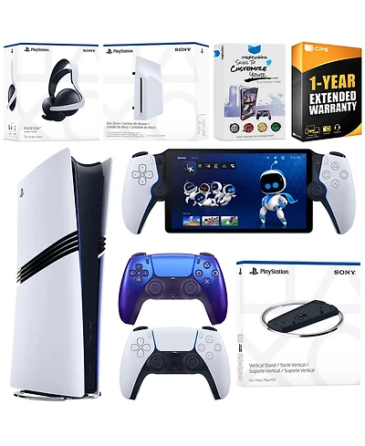 Sony PS5 Pro Digital Bundle: Disc Drive, Stand, Extra Controller, Pulse Elite Headset, Portal, Skins Voucher.