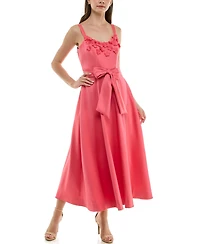 Taylor Women's Floral-Trim Bow-Waist Midi Dress
