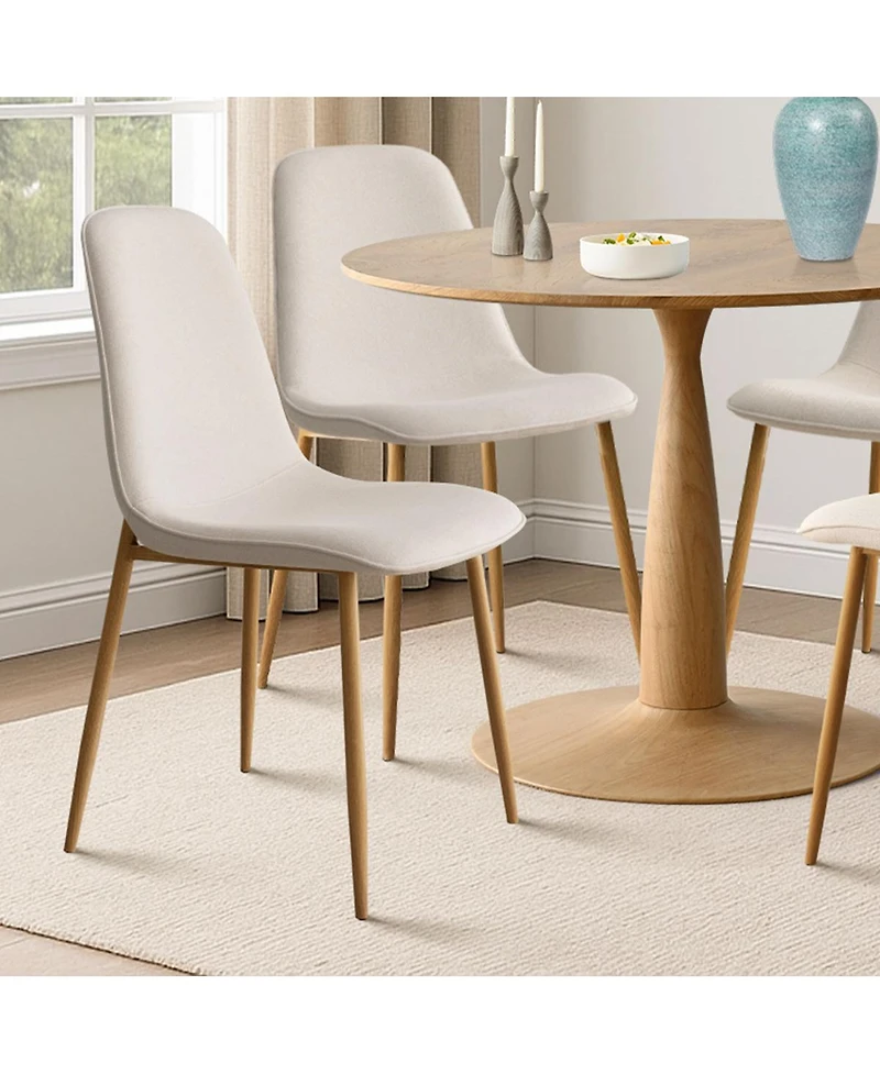 Maison Boucle Light Wood Finish 5-Piece Dining Set with 39.5 Inch Round Table and 4 Green Upholstered Chairs with Wood-Look Metal Legs-Maison Boucle
