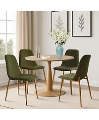 Maison Boucle Light Wood Finish 5-Piece Dining Set with 39.5 Inch Round Table and 4 Green Upholstered Chairs Wood-Look Metal Legs-Maison