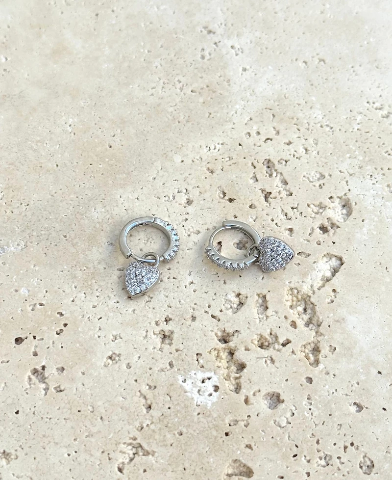 Adornia Silver Cz Heart Huggie Earrings