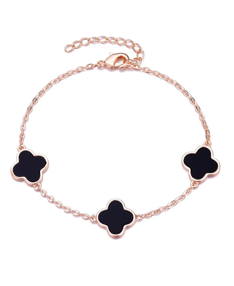 Adornia Rose Gold Black Clover Station Bracelet