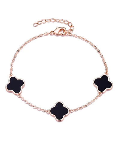 Adornia Rose Gold Black Clover Station Bracelet