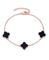 Adornia Rose Gold Black Clover Station Bracelet