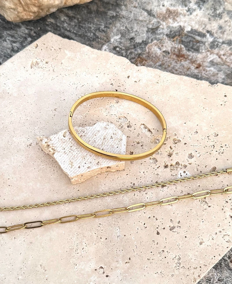 Adornia Tarnish Resistant Gold Cuff and Chain Bracelet Set