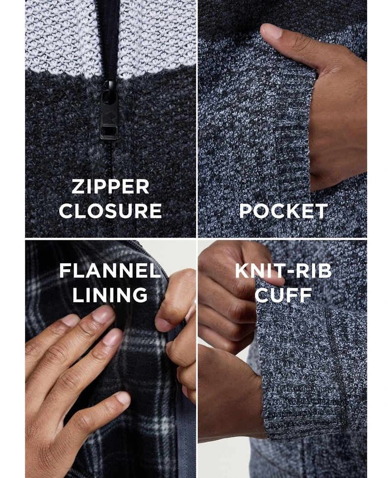 Cultura Men's Full Zip Mock Neck Sweater With Fleece Lining