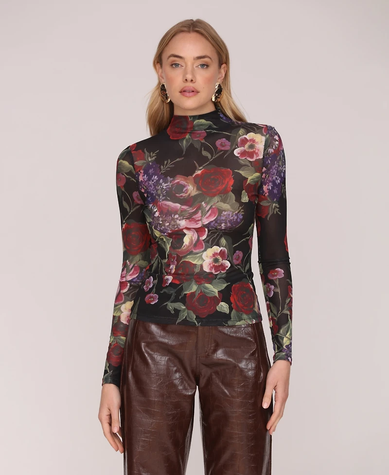 Avec Les Filles Women's Mock Neck Long Sleeve Top