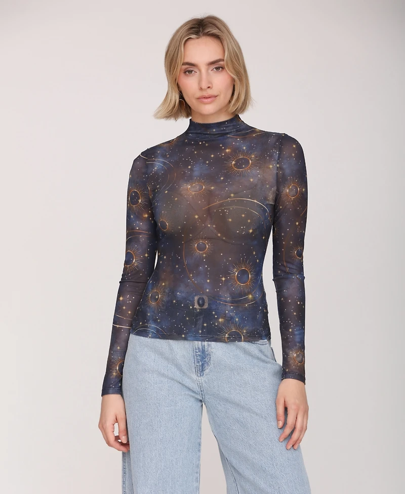 Avec Les Filles Women's Mock Neck Long Sleeve Top