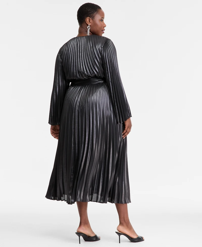 I.n.c. International Concepts Plus Foil-Print Pleated Maxi Dress, Macy's Exclusive