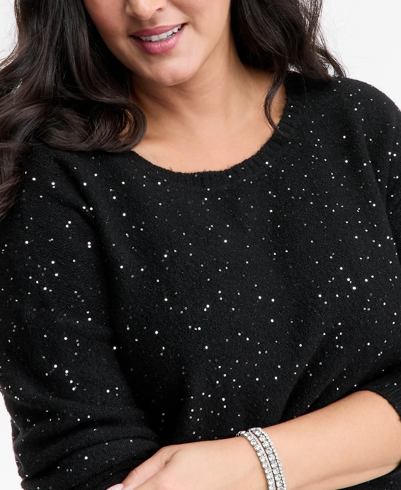 I.n.c. International Concepts Plus Roving Sequin Boat-Neck Tunic Sweater, Macy's Exclusive