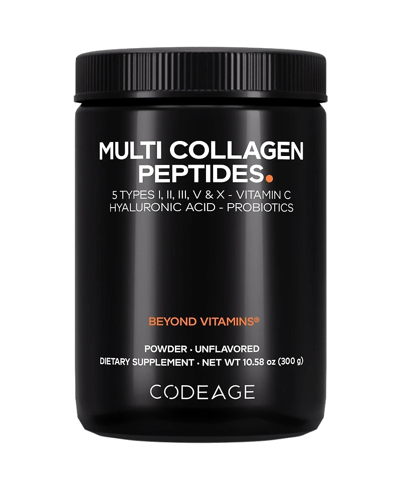 Codeage Multi Collagen Peptides Powder + Probiotics Black Edition, Vitamin C, Hyaluronic Acid Powder Supplement, Grass-Fed, Hydrolyzed, Zero Carbs, Ty